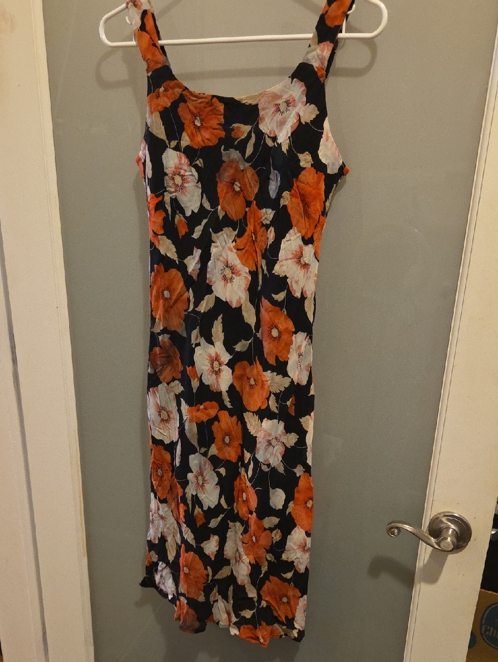 Floral Slip Dress in Black with Orange & Cream Blooms